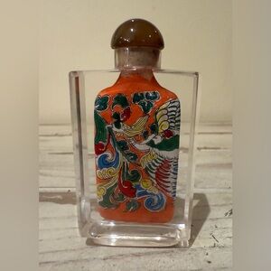 Vintage Antique Chinese Inside Reverse Hand Painted Glass Snuff Bottle Colorful